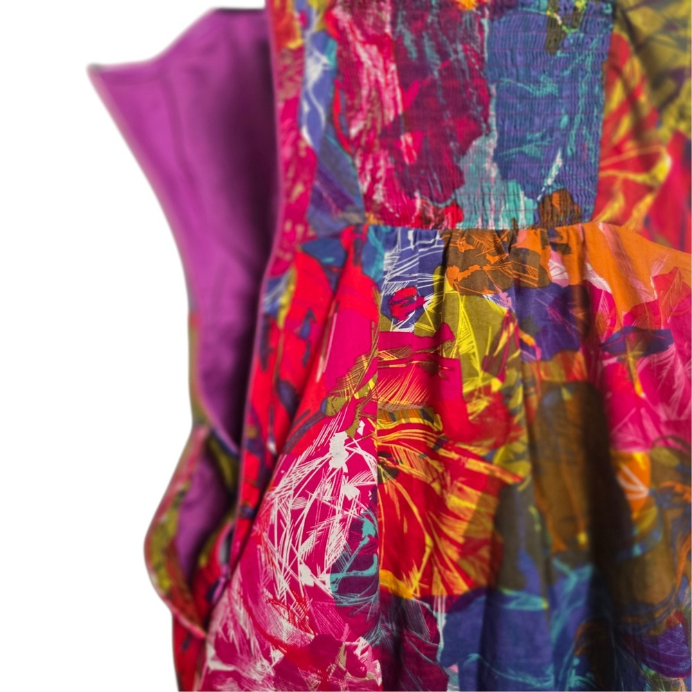 Moulinette Soeurs Strapless Abstract Print Cotton Midi Dress Button Front Size 2 - Picture 8 of 11